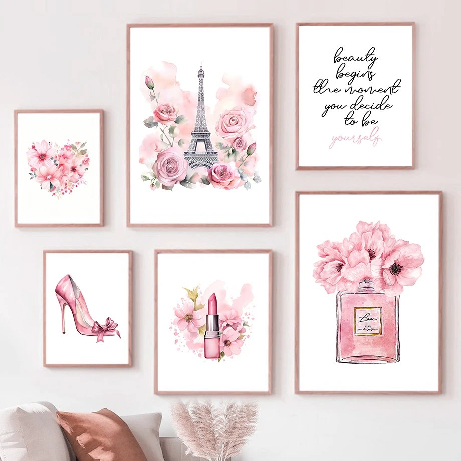 Perfume Villa Fragrance - Paris Moda sanat posterleri Pembe Eyfel